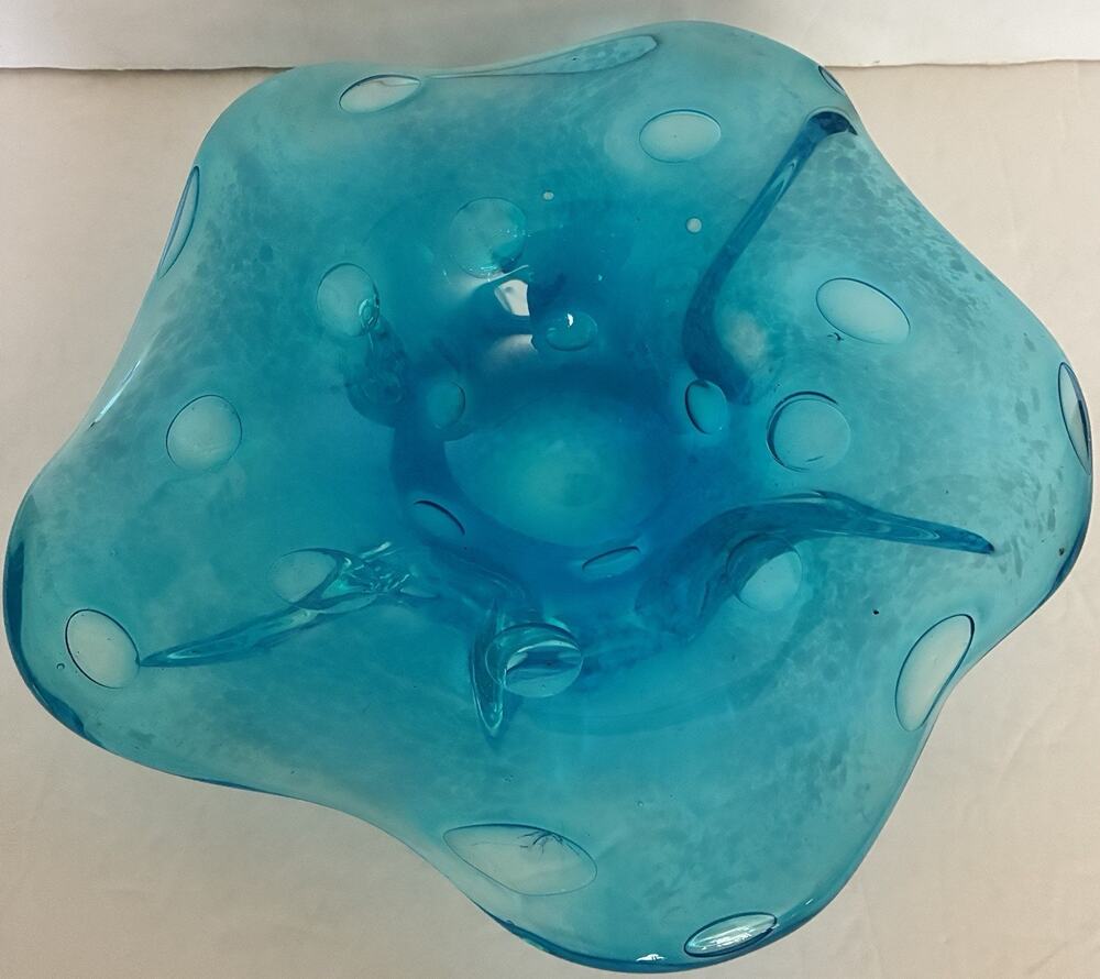 Vintage Ocean Blue & White Star-Shaped Art Glass Bowl